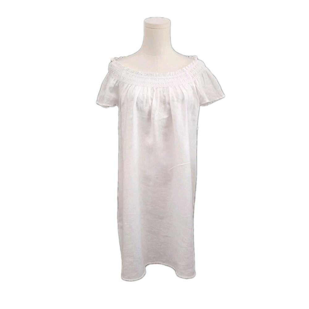 Wilfred Aritzia Linen Smocked Neckline Off Shoulder Sleeveless Mini Dress Medium